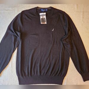 Size Medium Nautica Men's Solid Black Cotton Blend Crewneck Sweater, NWT